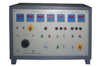 The Domestic Mixer Motor test setup has digital indicating meters with class 1 accuracy