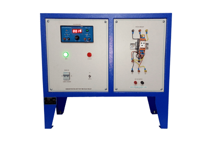 The test bench demonstrates the working of a time delay relay